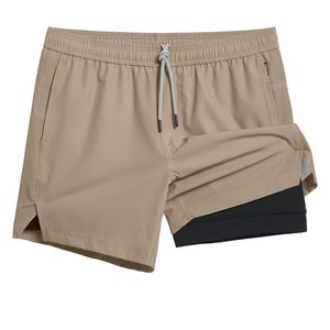 Shorts de bain pour homme, couleur unie, séchage rapide, avec cordon de serrage à la taille et poches, vêtements de sport décontractés - Product Image 1