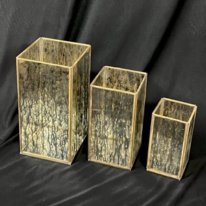 Wholesale Brass Framed Mercury Glass <b>Hurricane</b> Candle Holders in Different sizes for Weddings Decorations - Product Image 4