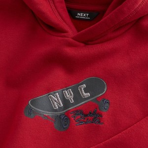 เสื้อฮู้ดสีแดงแบบใหม่สำหรับผู้ชาย สวมใส่ได้ทั้งชายและหญิง ผ้าฝ้ายเฟรนช์เทอร์รี่ พิมพ์ลายสเก็ตบอร์ดด้านหน้า เหมาะสำหรับใส่ในฤดูใบไม้ร่วง ทรงปกติ - Product Image 4