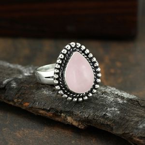 Anillos Vintage de Plata de Ley 925 con Cuarzo Rosa Natural, Anillo Oxidado Hecho a Mano para Mujer, Uso Diario - Product Image 4