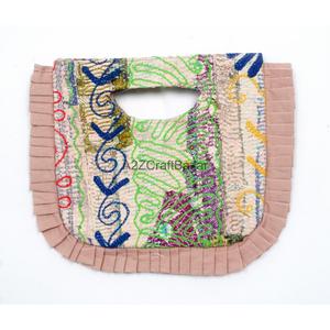 Handmade Vintage Multicolor 100% Cotton Suzani Floral Embroidery Women's Clutch <b>Bag</b> Hand Length Handle <b>Medium</b> Size Exhibition - Product Image 1