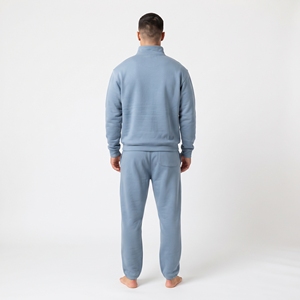 Conjunto de chándal de dos piezas para hombre, de tejido grueso, con cuello alto y media cremallera, pantalones de chándal de pierna ancha, estilo urbano, ropa personalizada - Product Image 6
