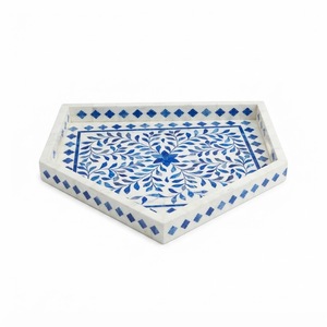 Plateau de service hexagonal rose de luxe en os incrusté, fait main, mosaïque florale en nacre, pour table basse et décoration de coiffeuse - Product Image 6