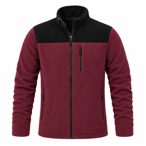 Veste polaire pour homme à blocs de couleur, col montant, fermeture éclair, manteau chaud pour l'extérieur - Product Image 4