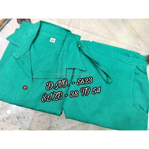 Hermoso Cordón de tela flameada de algodón pesado de la mejor calidad (longitud corta 29 ") Conjuntos de camisa para hombres con botones de madera - Product Image 2