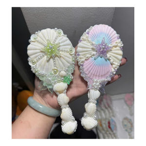 Handmade Natural Seashell Oval Mini Compact Makeup <b>Mirror</b> Custom Shell Mermaid Coastal Vanity Pocket <b>Mirror</b> - Product Image 1