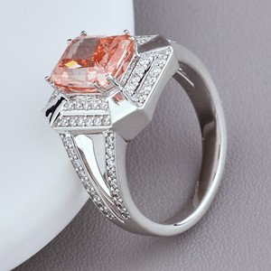 Vintage IGI Certified Radiant Cut Orange Lab Grown Diamond Halo Anniversary Engagement <b>Ring</b> with <b>Split</b> Pav Shank 9K Solid Gold - Product Image 3