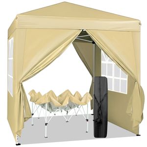 Tenda da campeggio impermeabile a 2 porte e 2 finestre ad angolo retto, colore kaki, 6,5x6,5 piedi - Product Image 2