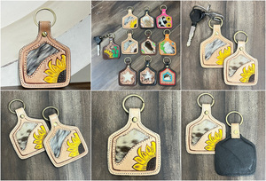 Handmade New Personalized <b>Tooled</b> Cowhide <b>Leather</b> Keychain Sunflower Western Key Fob Rustic Floral Car Key Holder Gift for Unisex - Product Image 3
