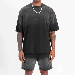 Ensemble 2 pièces homme en coton délavé à l'acide, t-shirt et short décontractés, effet usé et délavé au soleil, idéal pour l'extérieur, prix abordable - Product Image 3
