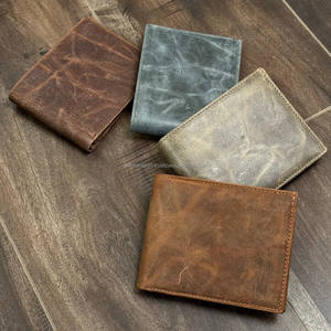Cartera de lujo de cuero desgastado de grano superior para hombre, cuero de vaca genuino, bloqueo RFID, billeteras plegables para hombre, tarjetero - Product Image 5