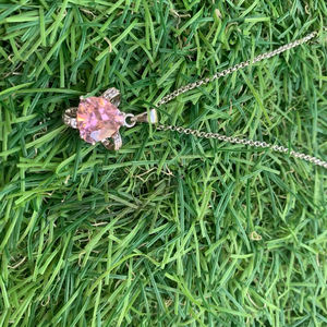 Collar con colgante de circonita rosa en forma de corazón para mujer, collar de plata para boda, joyería con piedras preciosas, collar hecho a mano - Product Image 1