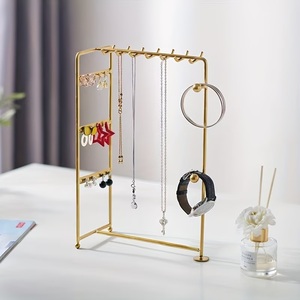Organizador de Joyas Multisección con Ganchos Colgantes, Ranuras para Pendientes, Soporte para Pulseras, Estructura Estable, Ahorro de Espacio, Exhibidor de Tocador - Product Image 1