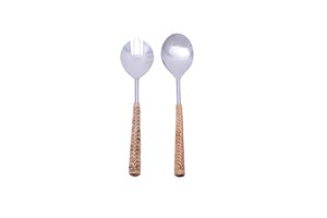 Premium Quality Stainless Steel <b>Salad</b> Servers Set With Rattan Woven Handles Eco-Friendly Kitchen Utensils At Best Price - Product Image 2