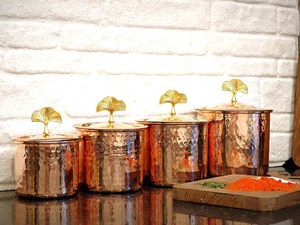 Handcrafted Hammered Copper <b>Canister</b> Set with Lid, Decorative Kitchen Storage Jars for Spices, <b>Tea</b>, <b>Coffee</b> & Dry Fruits - Product Image 5