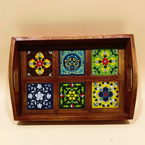 ถาดเสิร์ฟไม้ |   ถาดชาตกแต่ง |   ถาดลายดอกไม้แบบโมร็อกโก |   ถาดเสิร์ฟกาแฟ - Product Image 2