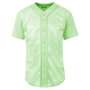 เสื้อเบสบอลคอวีสีเขียว แขนสั้น ผ้าตาข่ายระบายอากาศ สำหรับผู้ใหญ่ ทรงปกติ ติดกระดุม สีพื้น ชุดกีฬา - Product Image 1