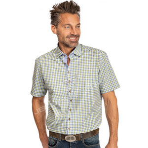 Men's Formal Casual Bavarian Shirt 2026 <b>Oktoberfest</b> Germany Trachten Embroidered Light Green Pure Cotton Gingham Design - Product Image 1