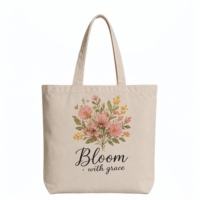 Borsa tote in tela ecologica con stampa floreale e citazione Bloom with Grace - Borsa per la spesa in cotone riutilizzabile per donna