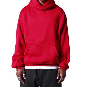 Sudadera con Capucha Extra Grande para Hombre, Color Rojo Sólido, 100% Algodón Felpa, Ropa Urbana Informal para Invierno - Product Image 1