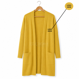 Cosh International - Cárdigan Largo de Punto Acrílico para Mujer, Color Amarillo Mostaza, Cuello Redondo, Frente Abierto, Estilo Casual, Color Sólido - Product Image 5