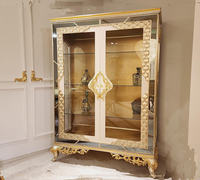 Vitrine de présentation royale dorée, en teck sculpté à la main, de style moderne, de luxe, amovible, pour rangement