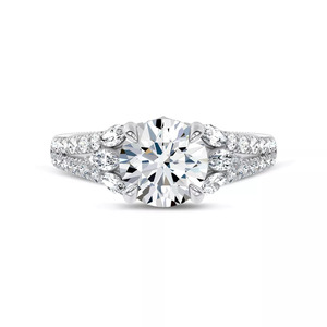 IGI Certified Round Lab Grown Diamond <b>Split</b> Shank <b>Ring</b> with Marquise and Round Side Diamonds 10K 14K 18K Gold 925 935 Silver - Product Image 2