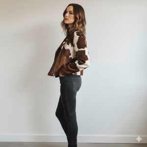 Chaqueta de Cuero Vacuno con Pelo para Mujer, Estilo Western Hecha a Mano, Abrigo de Cuero con Pelo, Chaqueta de Moda de Cuero Vacuno Auténtico de Primera Calidad - Product Image 4