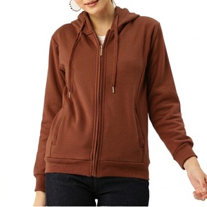Sudadera con Capucha Roja Sólida para Mujer, con Cierre, de Forro Polar, Mezcla de Poliéster/Algodón, Colores Personalizados, Tejido Transpirable de Secado Rápido para Invierno - Product Image 4