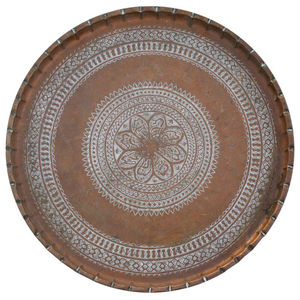 Plateau de service marocain en cuivre antique, forme ovale, design attrayant, décoratif, en métal, fait main, plateau de service en métal marocain - Product Image 2