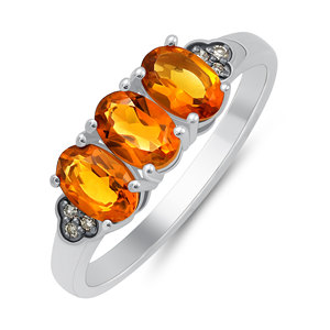 Gourik Three-Stone Brilliant Cut Yellow Madeira <b>Citrine</b> Natural Stone Classic Statement <b>Ring</b> 925 Sterling Silver Wedding Jewelry - Product Image 1