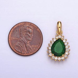 Pendentif en argent sterling 925 plaqué or 14 carats avec pierre précieuse en forme de goutte d'eau émeraude verte et CZ transparent, élégant cadeau de bijoux pour femmes - Product Image 5