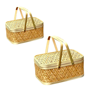 Cesta de Regalo de Bambú Personalizable, Cesta de Frutas con Tapa y Asa, Embalaje para Regalo, Decoración del Hogar, Artesanía de Vietnam - Product Image 1
