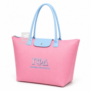 Sac fourre-tout personnalisé Gamma Phi Delta Sorority, bleu ciel et rose, logo brodé, grande capacité, usage quotidien, sac fourre-tout en cuir pour femme - Product Image 2