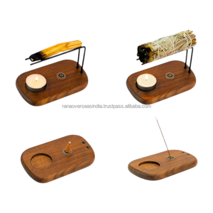 Support Écologique pour Palo Santo avec Cendrier en Bois, Compartiment pour Bougie Chauffe-Plat et Support Métallique Surélevé pour Rituels de Purification - Product Image 2