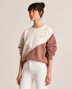 Sweat-shirt à col rond pour femme, à blocs de couleur, à épaules tombantes, à manches longues, pull décontracté - Product Image 4