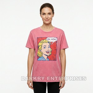 T-shirt personnalisé pour femme en coton de haute qualité, motif graphique rouge uni, fabrication sous marque privée, haut d'été à manches courtes pour femme - Product Image 5