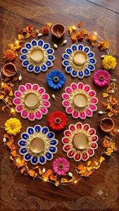 Porte-bougies à bougies chauffe-plat de luxe, faits main en métal durable et écologique, avec broderie traditionnelle de perles et de fils de soie, pour Diwali - Product Image 5
