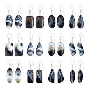 Boucles d'oreilles pour femmes en gros, boucles d'oreilles en agate du Botswana, pierre précieuse, pierre de naissance, bijoux faits à la main pour Noël, boucles d'oreilles en laiton plaqué argent - Product Image 1