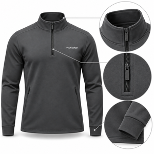 Men's Quarter-<b>Zip</b> Fleece Jacket Solid Color Breathable Regular Fit Custom Logo Front Print Autumn Casual Wear - Product Image 6