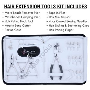 Kit profesional blanco de herramientas para aplicar y remover extensiones de cabello con pinzas para microperlas, pinzas para extensiones de cinta, cortador de adhesivos y herramientas de gancho. - Product Image 2