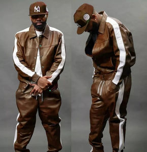 Chándal de cuero con cremallera para hombre, de manga larga, con logotipo personalizado y cómodo, chándal de cuero para hombre - Product Image 3