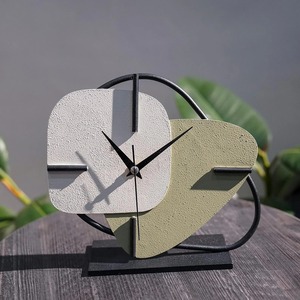 Geometric Wood & Metal Desk <b>Clock</b> Minimalist Design Silent Quartz Movement <b>Battery</b> Operated Needle Display - Product Image 4