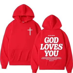 เสื้อฮู้ดผู้ชายพิมพ์ลายตามสั่ง God Loves You เสื้อฮู้ดคริสเตียนสตรีทแวร์ เสื้อฮู้ดคริสเตียนแบบสั่งทำ เสื้อฮู้ดโอเวอร์ไซส์ลายกราฟิกสำหรับผู้ชาย - Product Image 5
