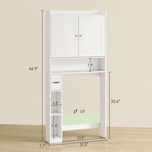 Modern 2-Door Over Toilet <b>Storage</b> <b>Cabinet</b> with <b>White</b> PVC Above Commode <b>Storage</b> Integrated Toilet Paper Holder for Hospital Use - Product Image 3