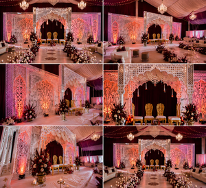 Mandap con temática de espejos en tendencia para bodas fusionales, decoración de mandap con espejos estilo Mehrab de primera calidad, conjunto de telón de fondo de escenario para bodas de alta gama - Product Image 2