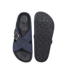 Sandales à enfiler bleu marine pour hommes, pantoufles à brides croisées avec boucle, chaussures décontractées à bout ouvert pour l'été et la plage - Product Image 6