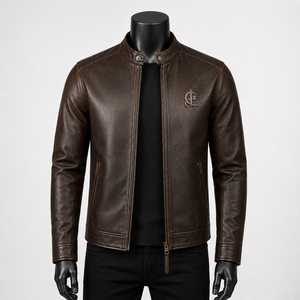 Blouson en cuir pour homme, devant en toile, imperméable, personnalisé, hiver, nouveau, col montant, coupe classique, délavé, à prix abordable - Product Image 1