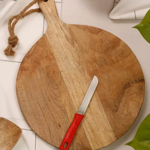 Planche à pizza ronde en bois rustique ADC, style palette, épaisse, durable, sûre pour les couteaux, idéale pour couper et servir - Product Image 1