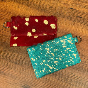 Nouvelles femmes argent lavage à l'acide Turquoise et rouge peau de vache enveloppe porte-monnaie avec porte-clés porte-carte en cuir véritable Mini portefeuilles - Product Image 5